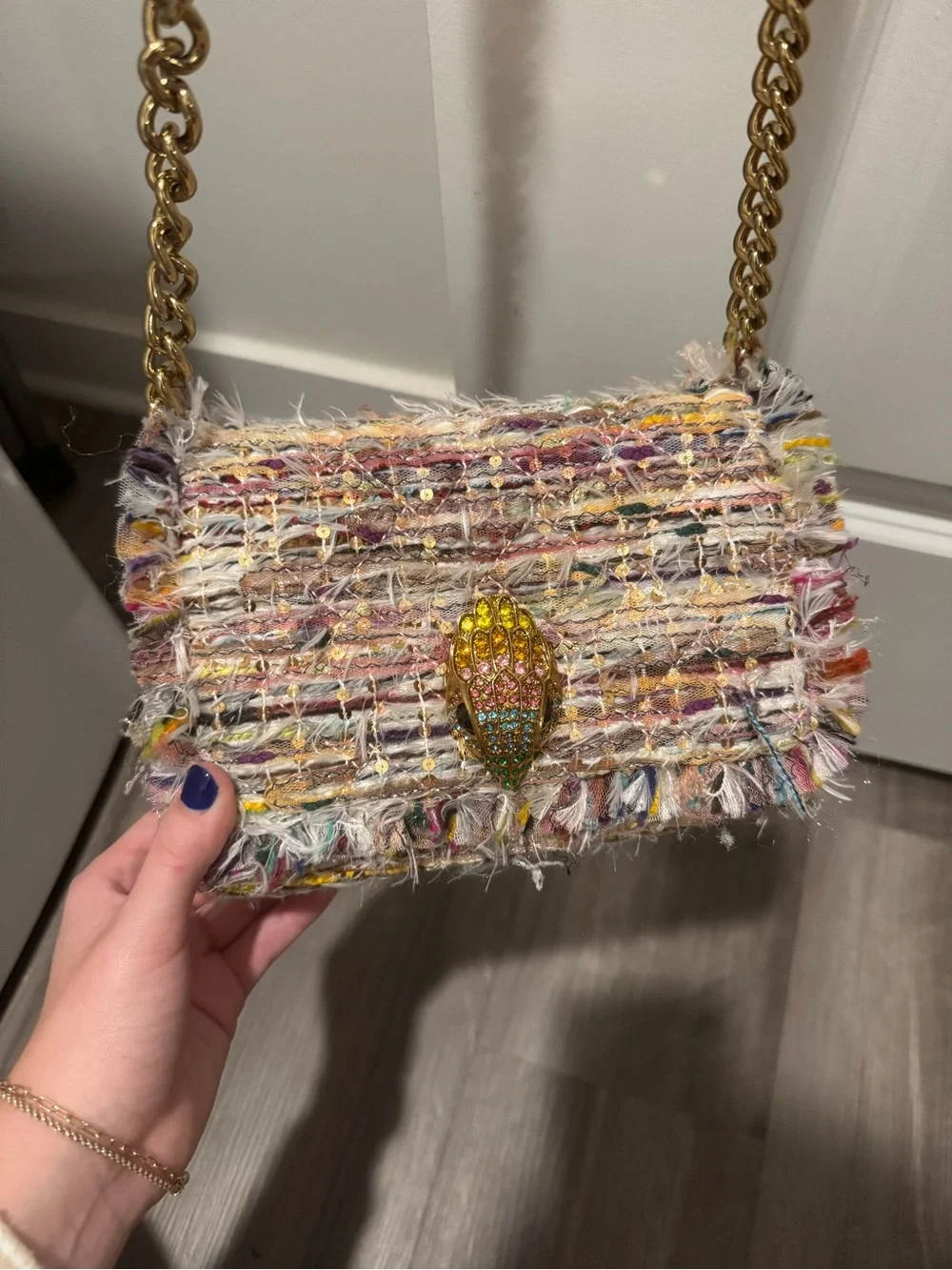 Kurt Geiger Multicolor Tweed Crossbody with Gold Chain - Picture 1 of 5